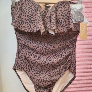 NWT Kona Sol One Piece Ruffle Swimsuit Size M Target Animal Print